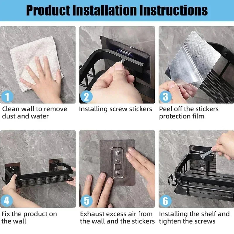 Aluminum Bathroom Shelf - No Drill Shower Organiser Rack